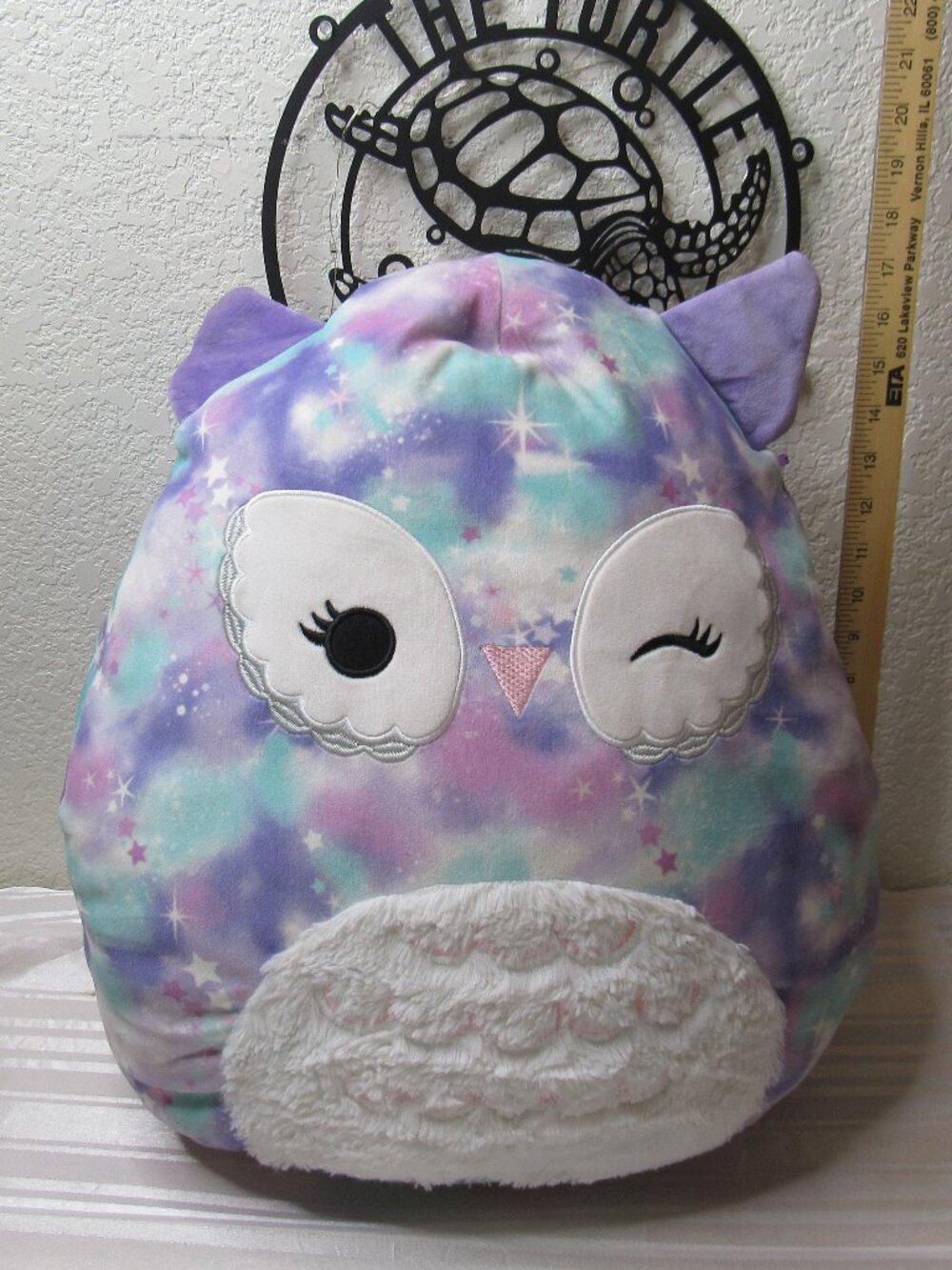 Squishmallow Toy Solina Galaxy Owl 16" Jumbo Plush Purple Pink Winking Kellytoy